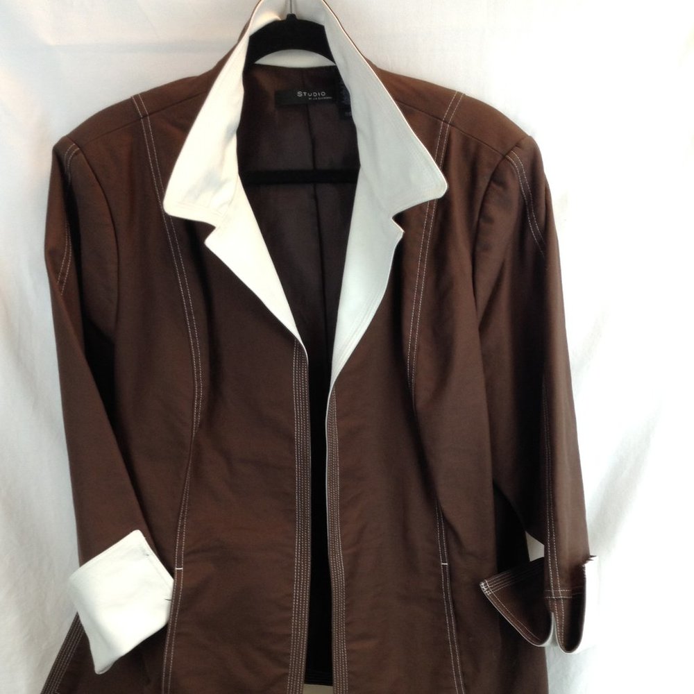 Studio By Liz Claiborne Brown & White Open Front w/Pockets Jacket Women's Sz 18
